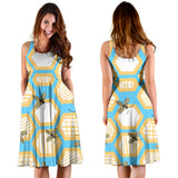 Bee Honeycomb Pattern Sleeveless Midi Dress