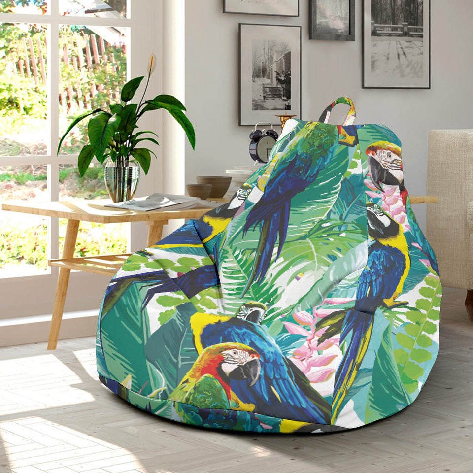 Colorful Parrot Exotic Flower Leaves Bean Bag Cover