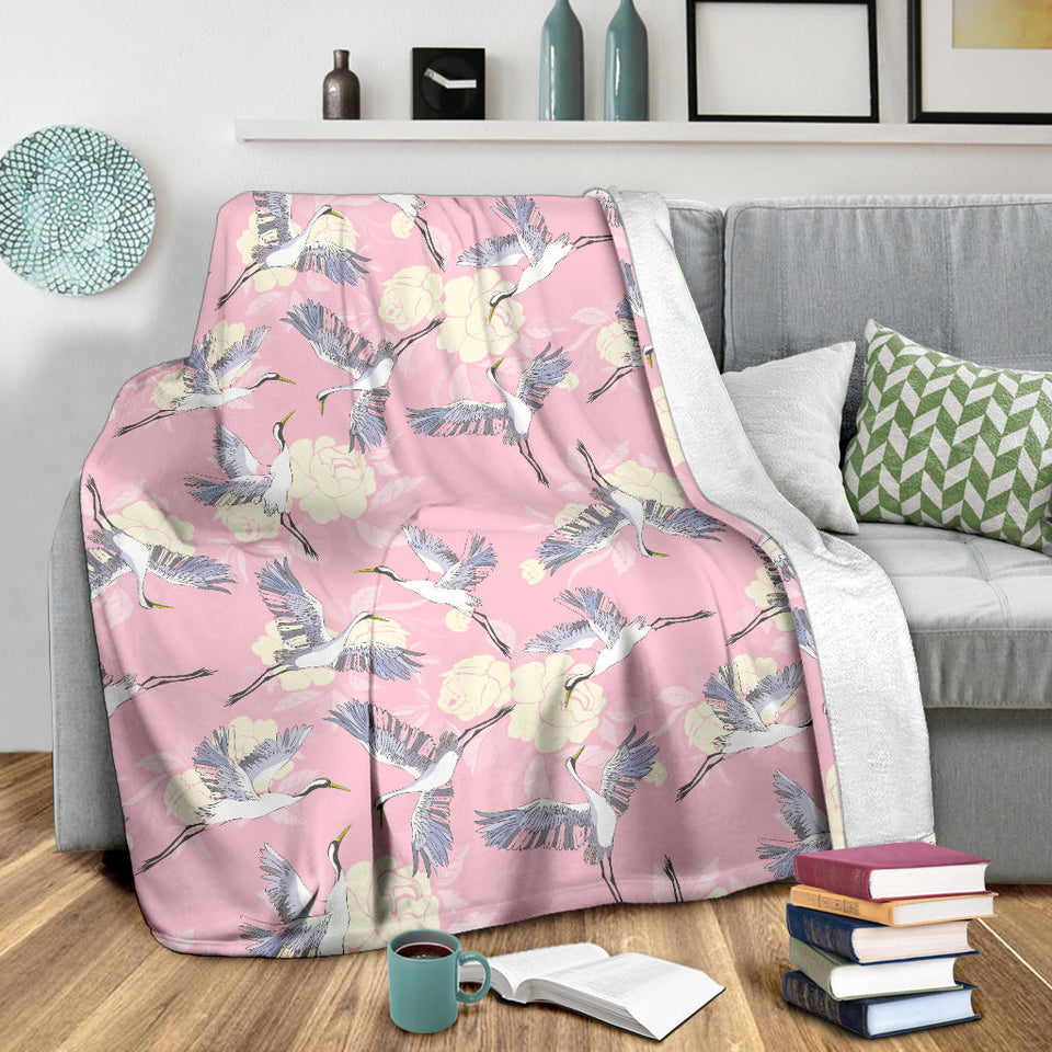 Japanese Crane Rose Pattern Premium Blanket