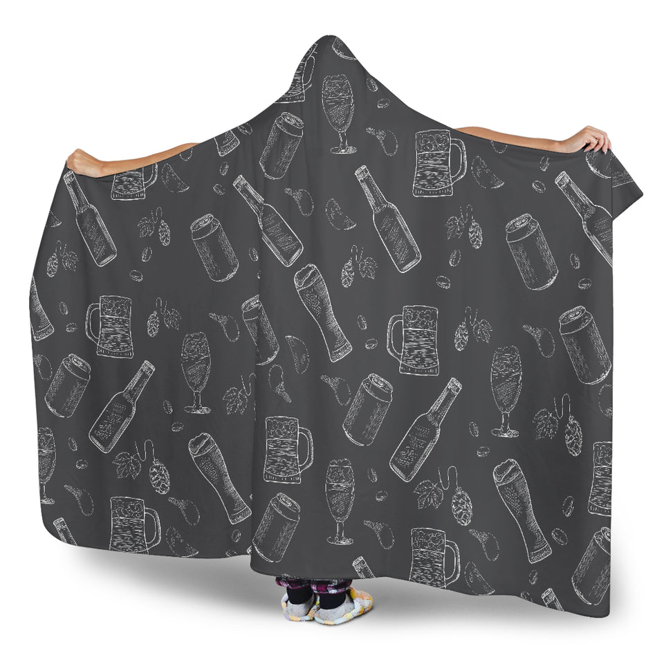 Beer Hand Drawn Pattern Hooded Blanket