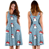 Cute Penguin Christmas Snow Pattern Sleeveless Midi Dress
