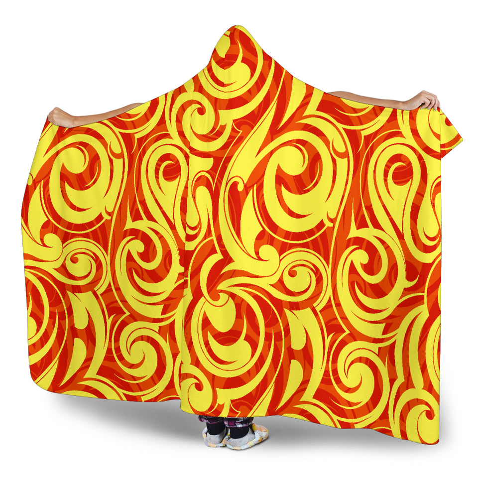 Fire Flame Design Pattern Hooded Blanket