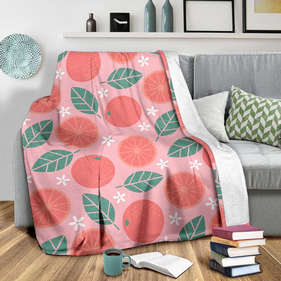 Grapefruit Leaves Flower Pink Background Premium Blanket
