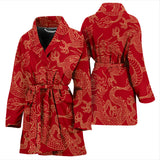 Gold Dragons Red Background Women'S Bathrobe