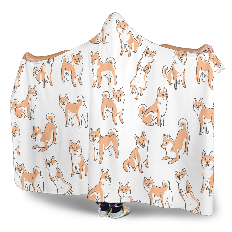 Shiba Inu Dog Pattern Hooded Blanket