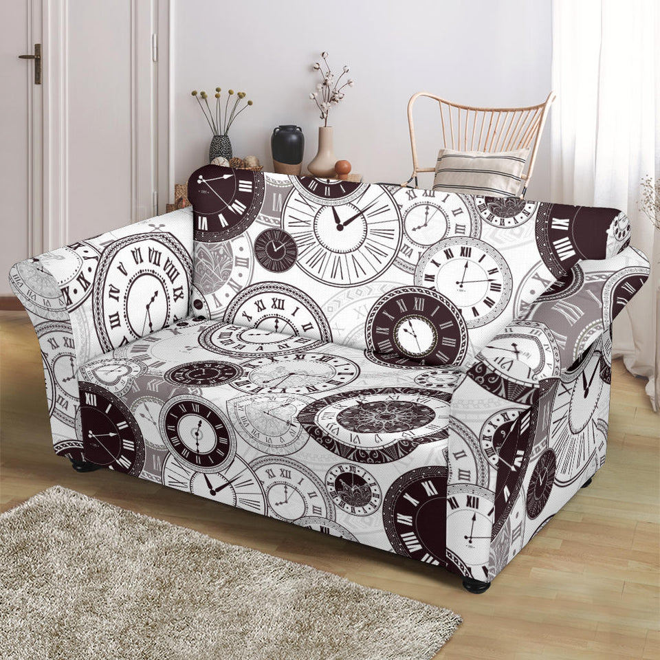 Classic Vintage Clock Pattern Loveseat Couch Slipcover