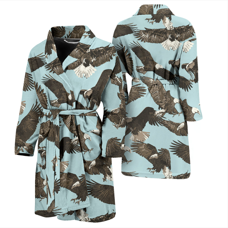 Eagle Pattern Print Design 01 Men's Bathrobe