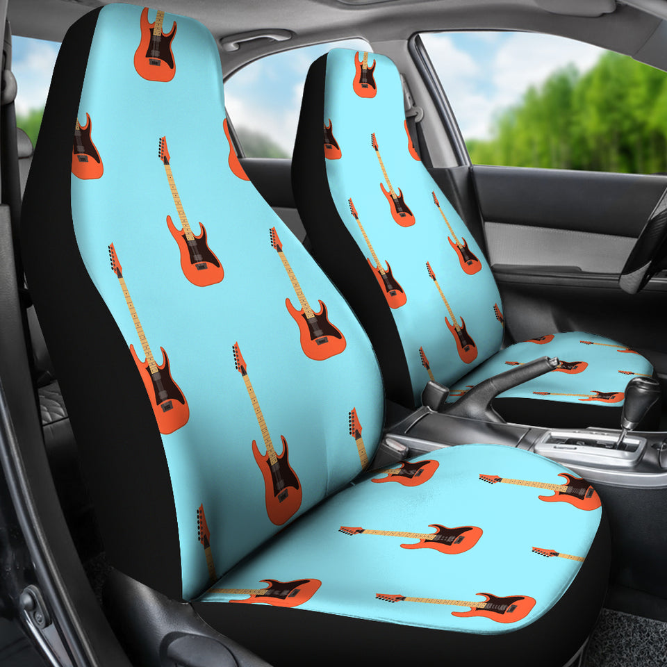 Electric Guitar Pattern Light Blue Background Universal Fit Car Seat Covers
