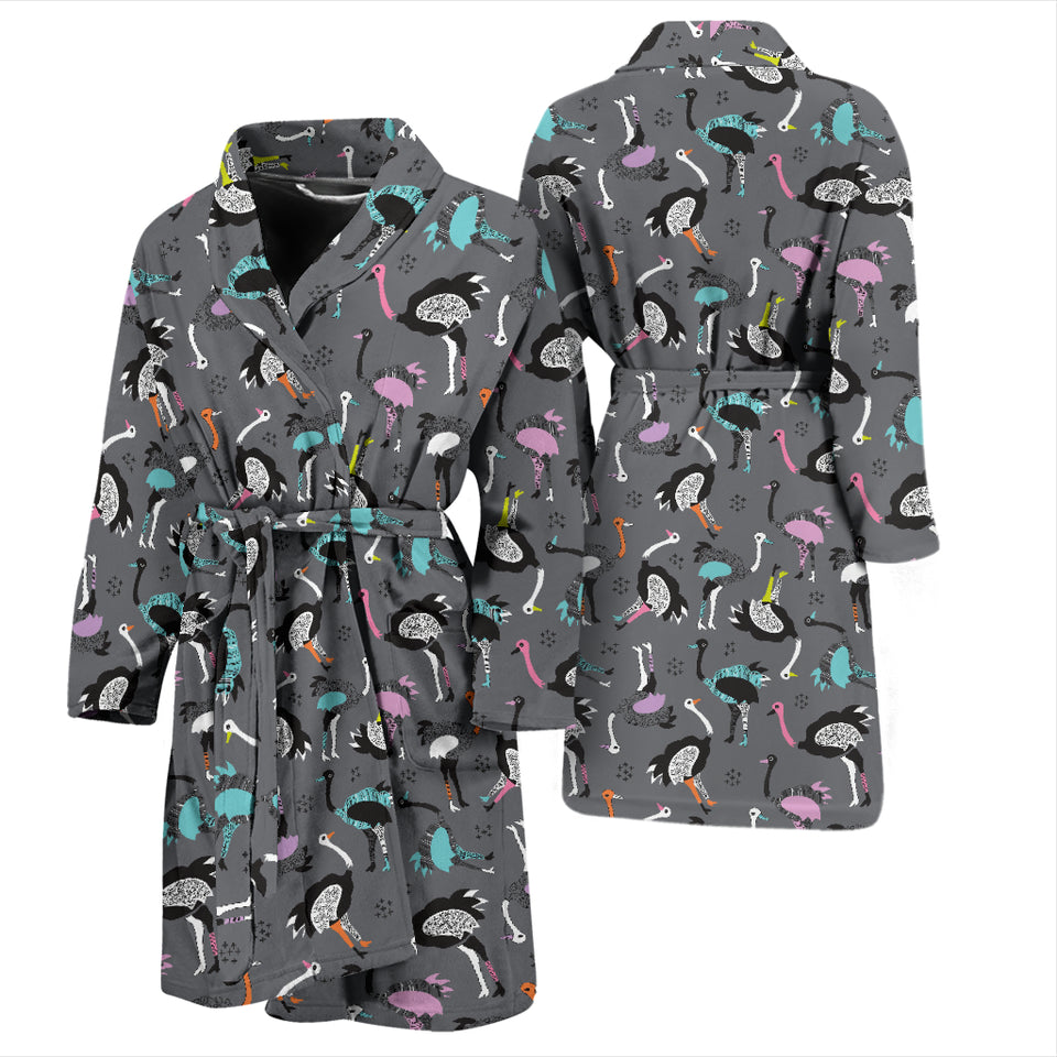 Ostrich Pattern Print Design 01 Men's Bathrobe