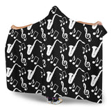 Saxophone Music Notes Treble Clef Black White Theme Hooded Blanket