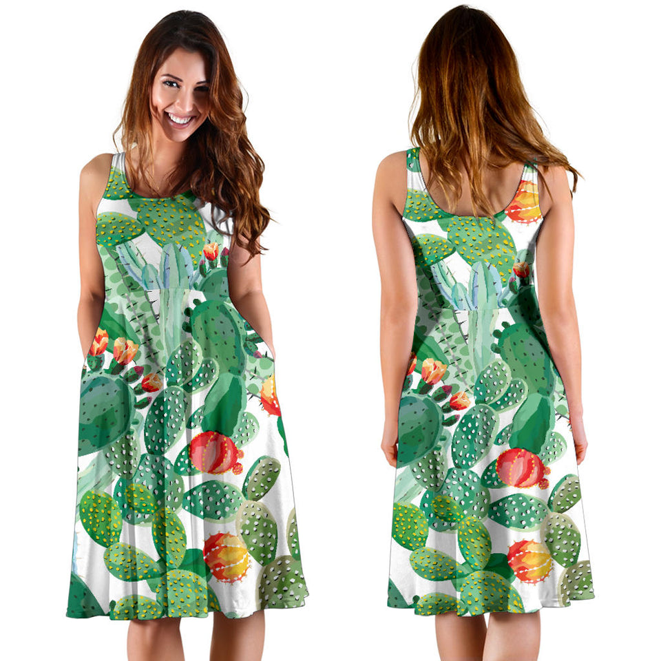 Cactus Design Pattern  Sleeveless Midi Dress