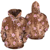 Pink Sakura Cherry Blossom Drak Brown Background Men Women Pullover Hoodie