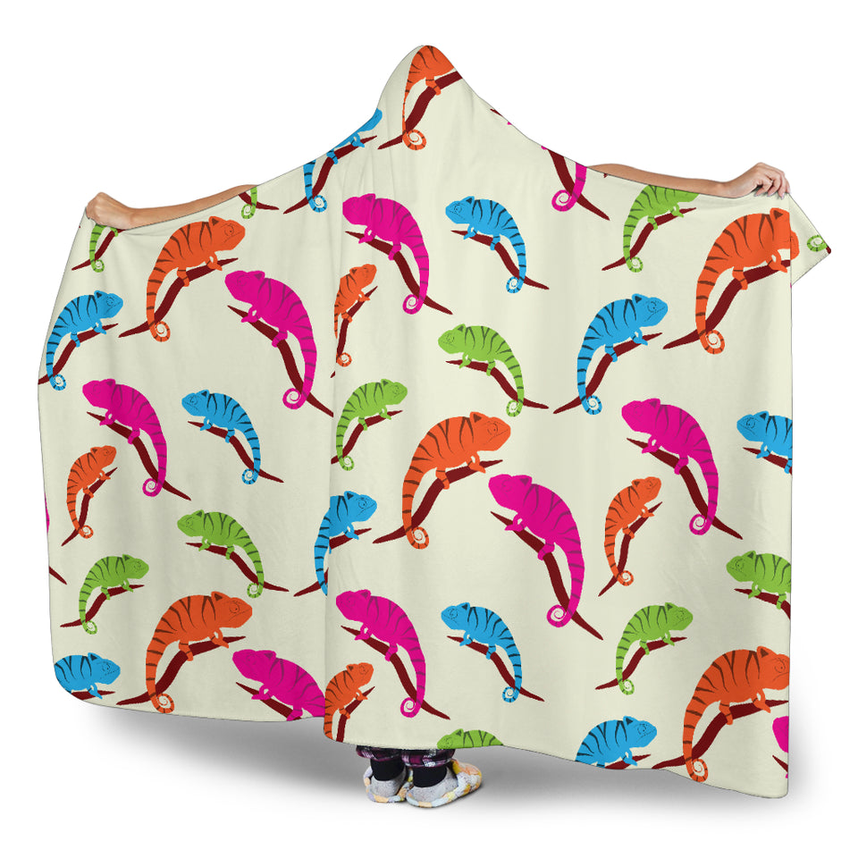 Colorful Chameleon Lizard Pattern Hooded Blanket