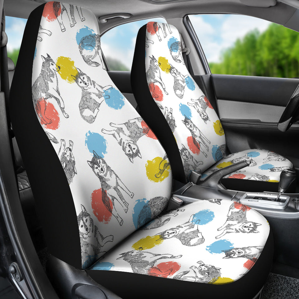 Siberian Husky And Colorful Circle Pattern  Universal Fit Car Seat Covers