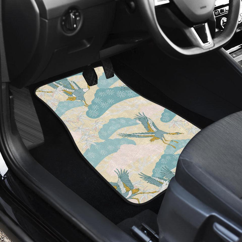 Bonsai Bamboo Stork Japanese Pattern Cream Theme Front And Back Car Mats