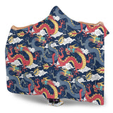 Blue Red Dragon Cloud Pattern Hooded Blanket