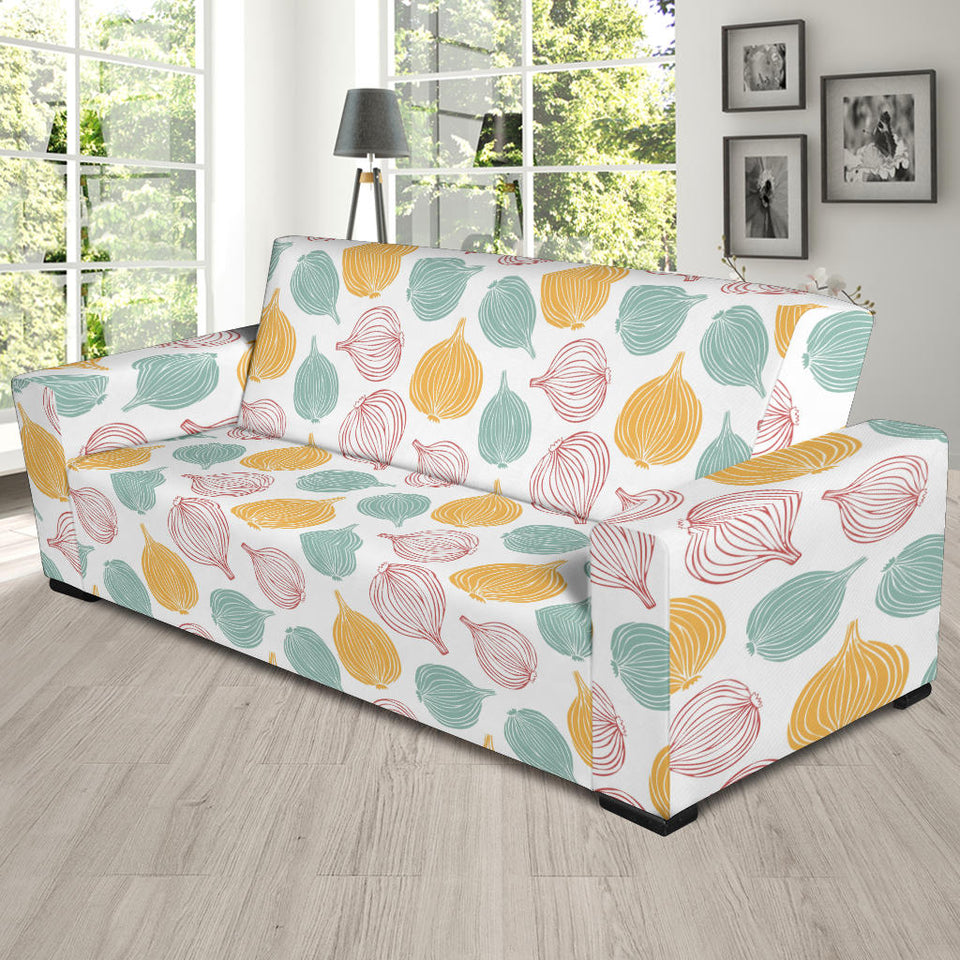 Colorful Onions White Background Sofa Slipcover