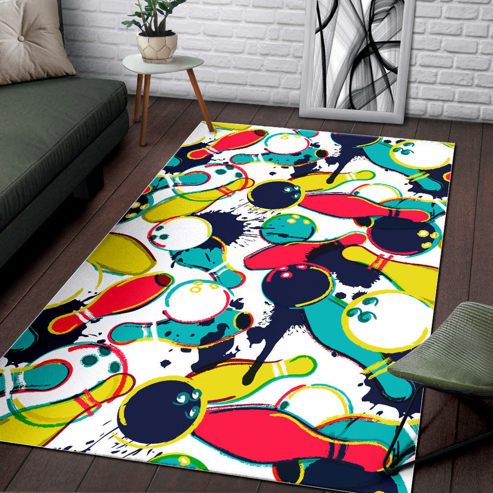 Watercolor Bowling Ball Pins Area Rug