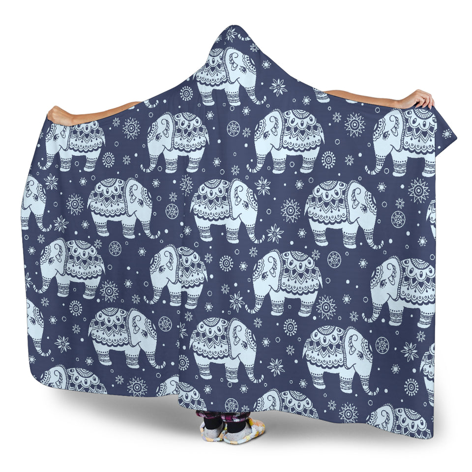 Elephant Tribal Design Pattern Hooded Blanket
