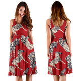 Zebra Abstract Red Background Sleeveless Midi Dress