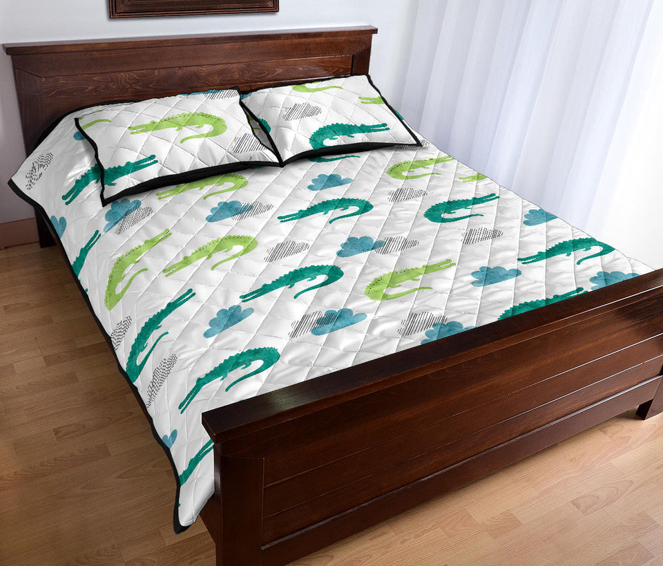watercolor crocodile pattern Quilt Bed Set