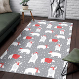 Cute Polar Bear Christmas Snow Pattern Area Rug