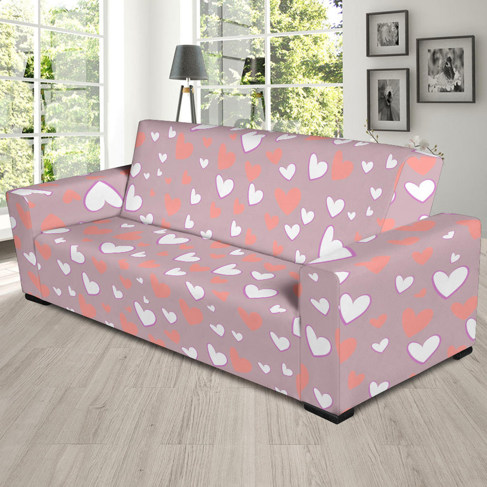 Coral White Heart Pattern Sofa Slipcover