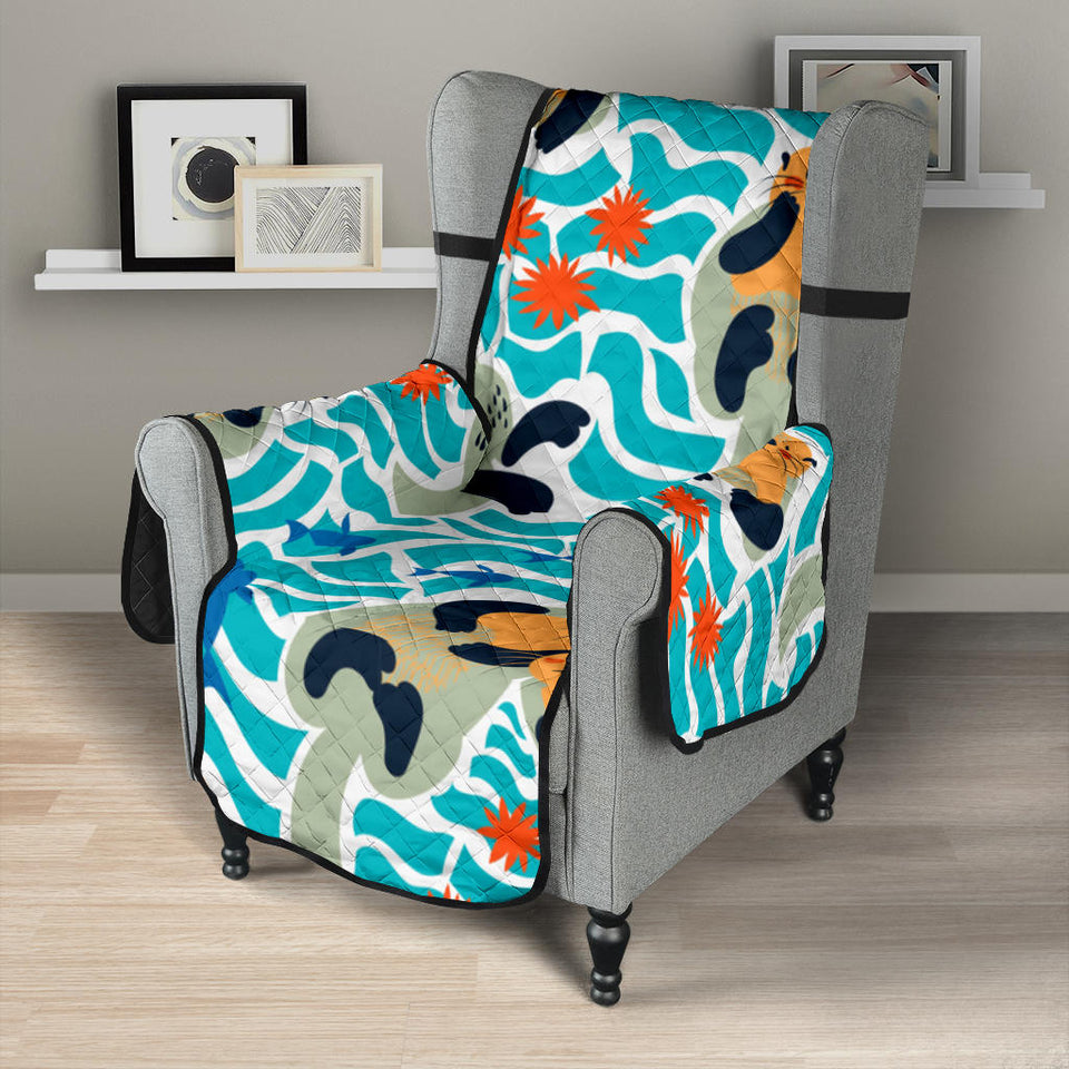 Cute sea otters fishe sea urchin pattern Chair Cover Protector