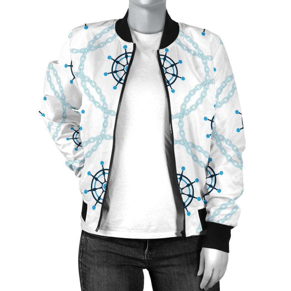 Nautical Steering Wheel Chain Women'S Bomber Jacket