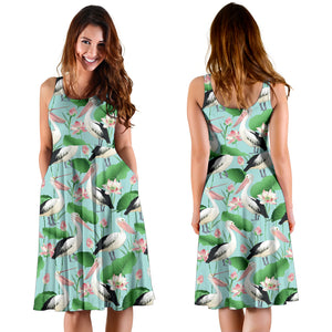 Pelican Pattern Print Design 01 Sleeveless Midi Dress