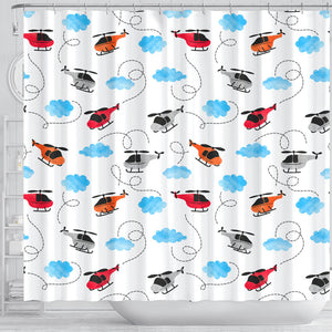 Watercolor Helicopter Cloud Pattern Shower Curtain Fulfilled In US
