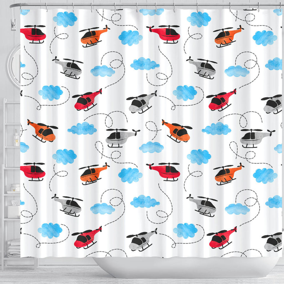 Watercolor Helicopter Cloud Pattern Shower Curtain Fulfilled In US
