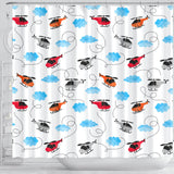 Watercolor Helicopter Cloud Pattern Shower Curtain Fulfilled In US