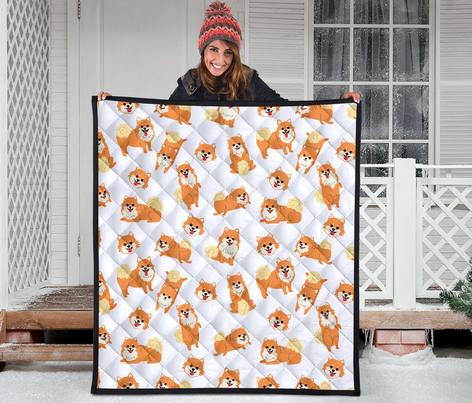 Brown Pomeranian Pattern Premium Quilt