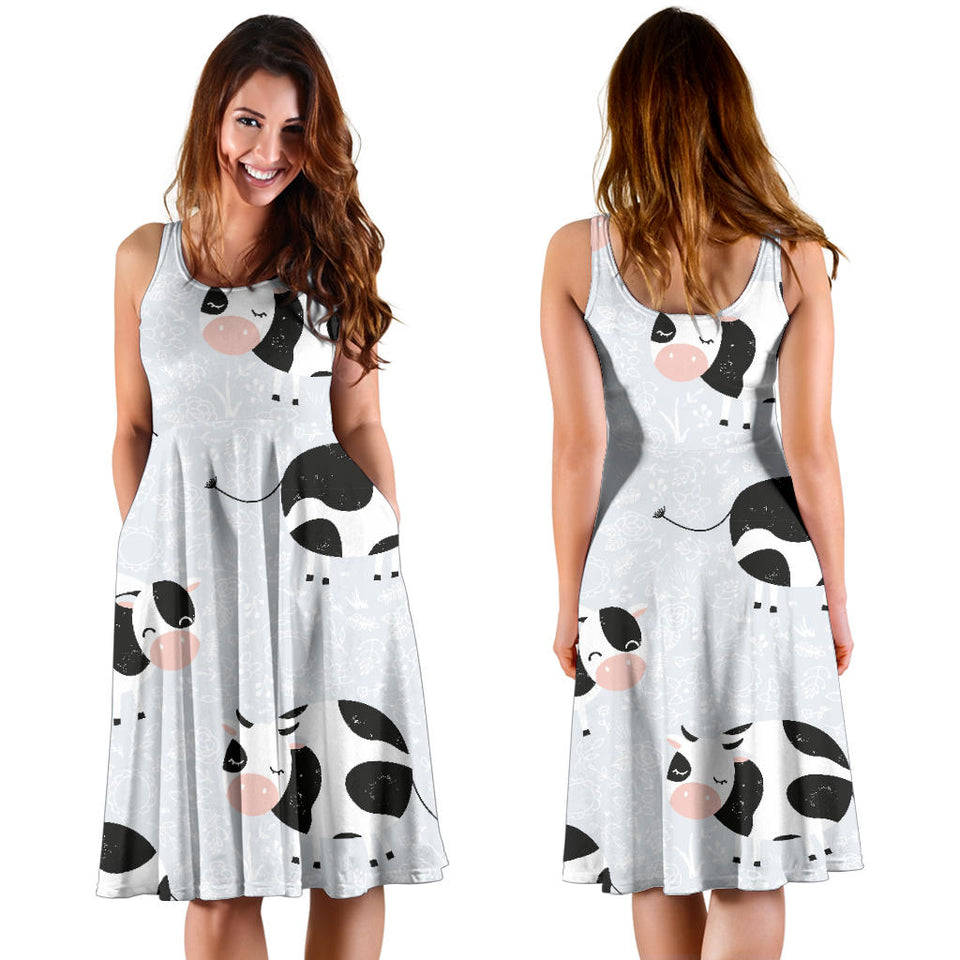 Cute Cows Pattern Sleeveless Midi Dress
