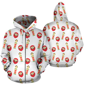 Daruma Japanese Wooden Doll Zip Up Hoodie