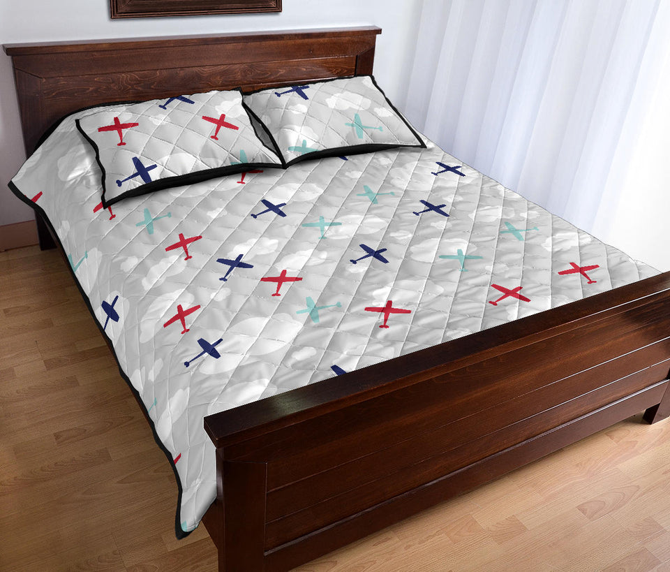 Airplane cloud grey background Quilt Bed Set