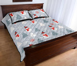 Snowman christmas  tree snow gray background Quilt Bed Set