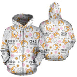 Corgi Dog Pattern Zip Up Hoodie