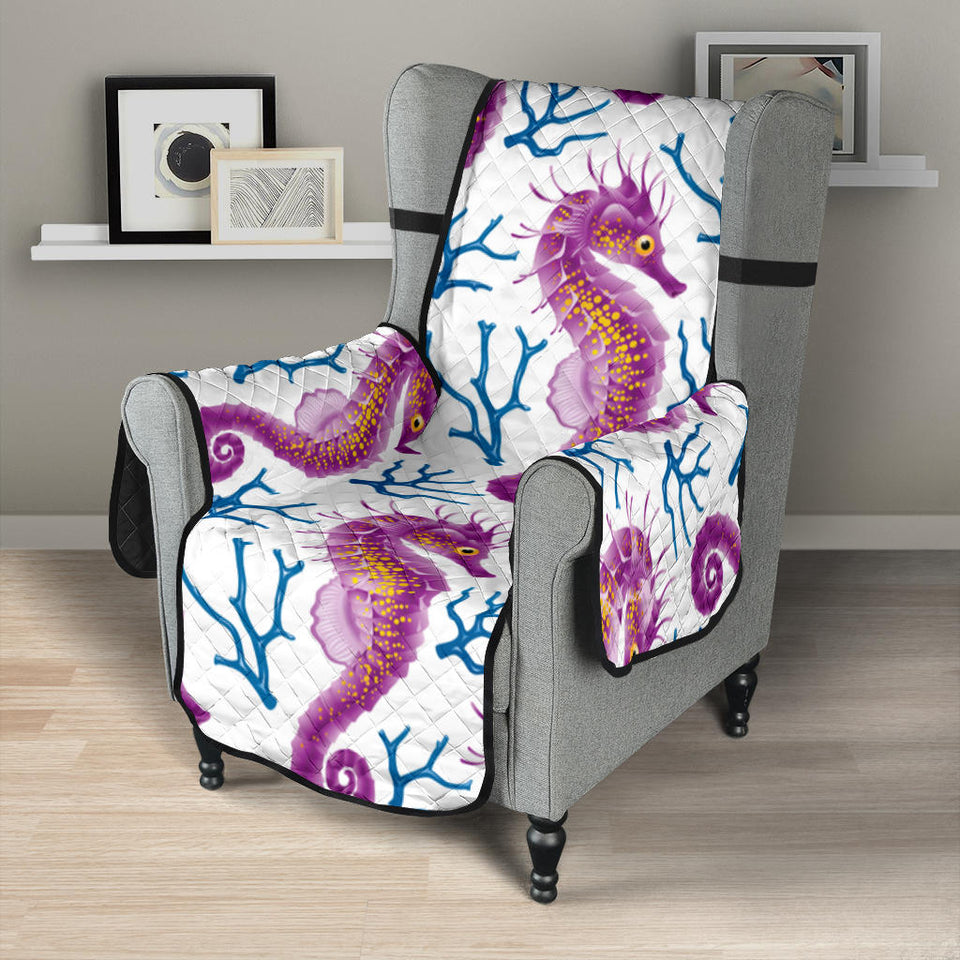 Purple seahorse blue coral pattern Chair Cover Protector