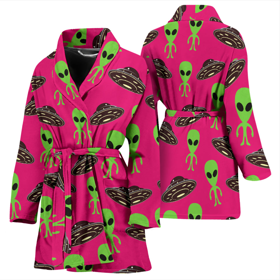 Alien Pattern Print Design 03 Women's Bathrobe