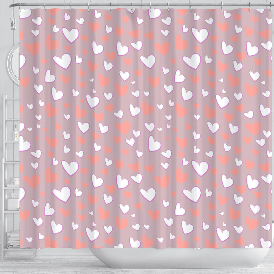 Coral White Heart Pattern Shower Curtain Fulfilled In US
