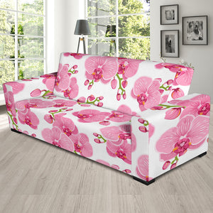 Pink Purple Orchid Pattern Background Sofa Slipcover