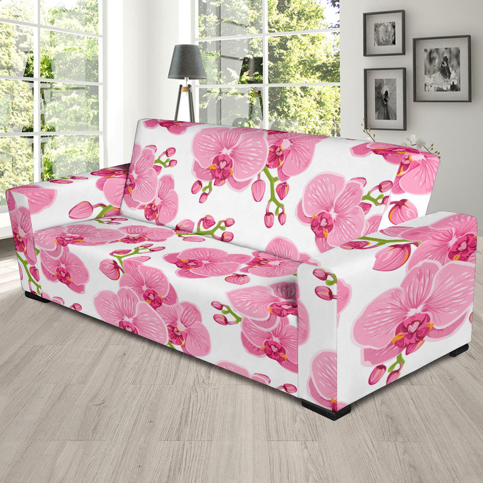 Pink Purple Orchid Pattern Background Sofa Slipcover