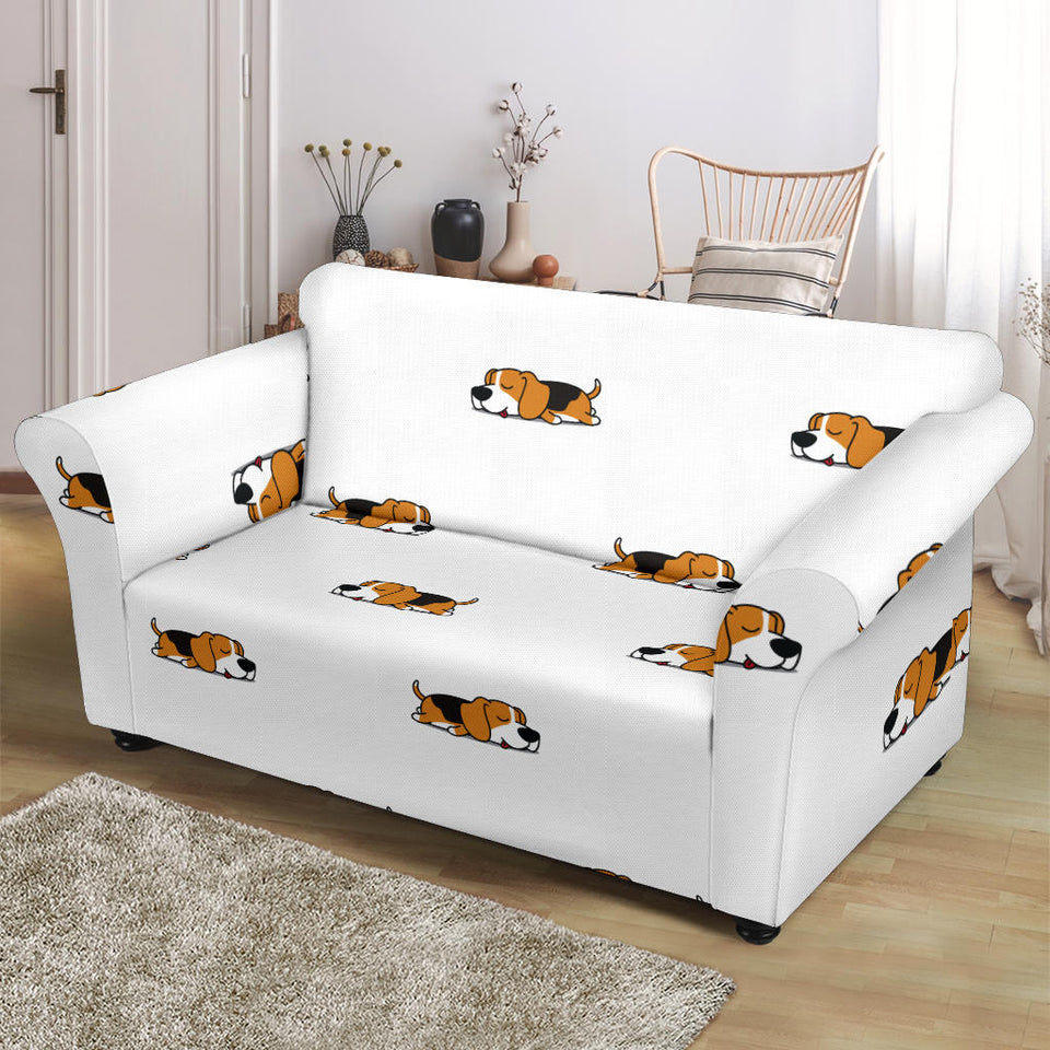 Cute Beagle Dog Sleeping Pattern Loveseat Couch Slipcover
