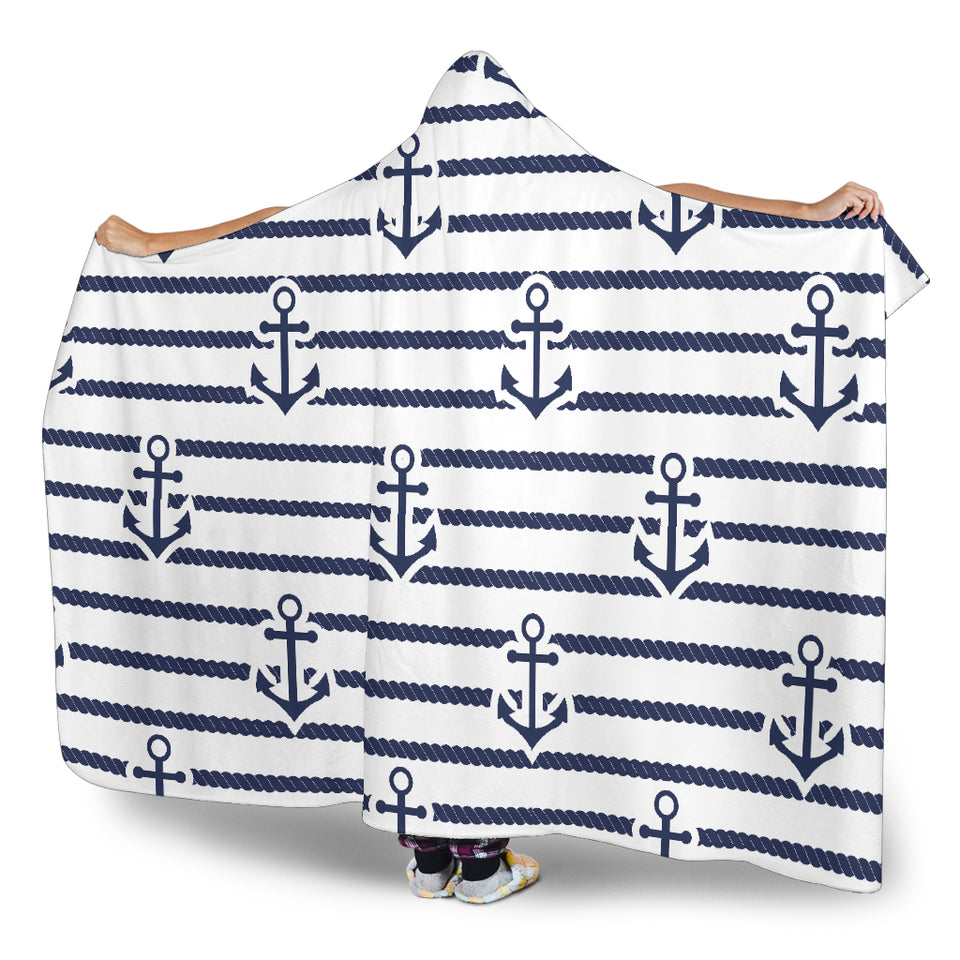 Anchor Rope Nautical  Pattern Hooded Blanket