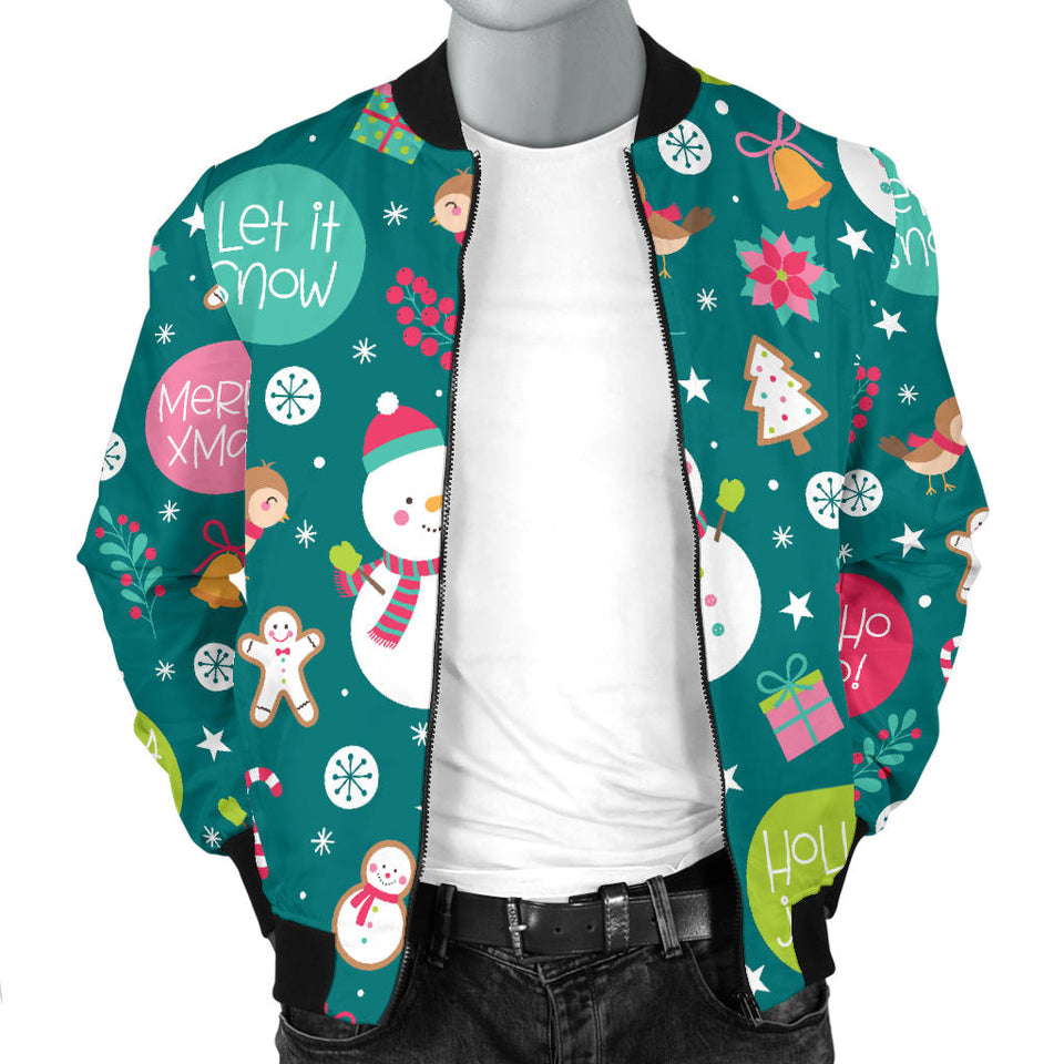 Snowman Bird Decorative Elements Christmas Pattern Men'S Bomber Jacket