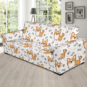Cute Corgi Heart Star Bone Pattern Sofa Slipcover