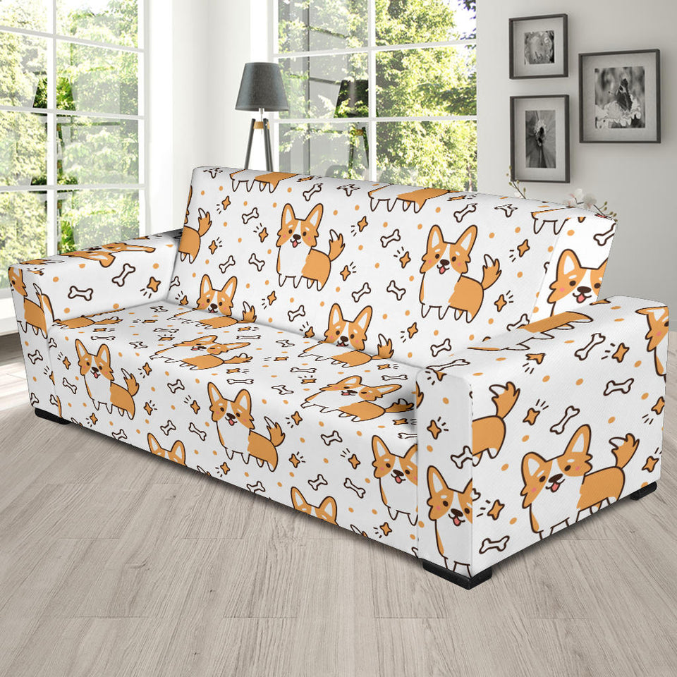 Cute Corgi Heart Star Bone Pattern Sofa Slipcover