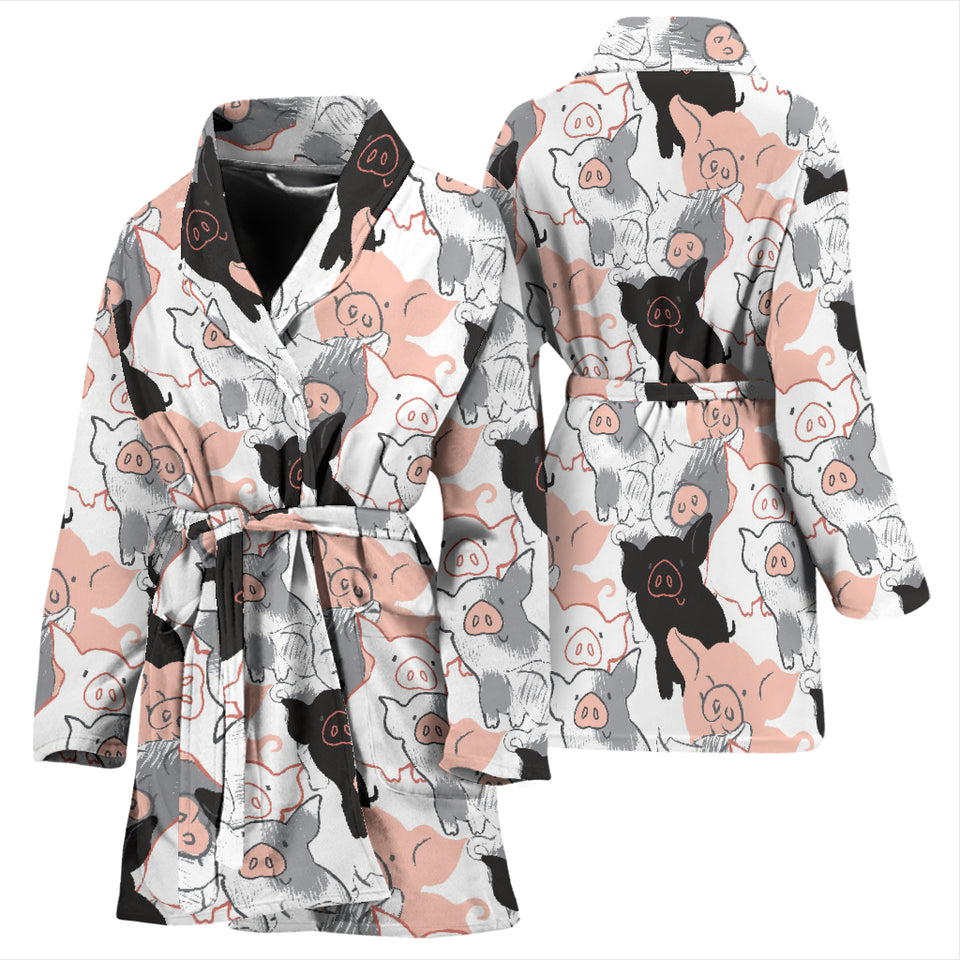 Pig Pattern Print Design 05 Women's Bathrobe